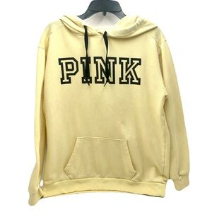 PINK Victoria's Secret Yellow Fleece Lined Hooded Pullover Sweatshirt - READ